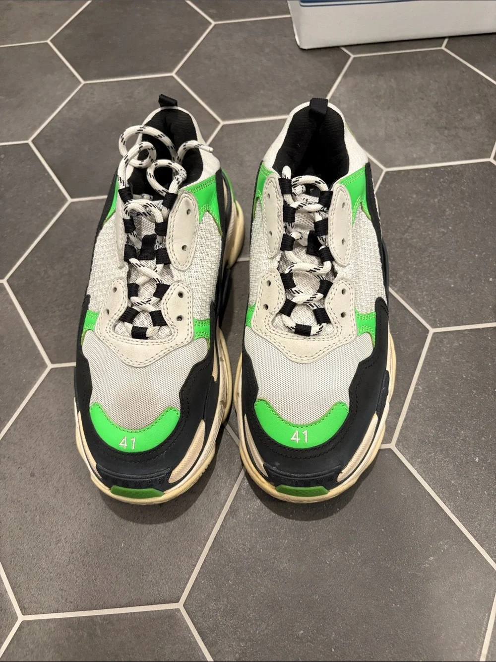 BALENCIAGA Women's Triple S Sneaker Size 11 In White/Green
